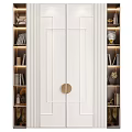 Modern White Decorative Cabinet With Gold Round Handle Side Bookshelves And Decorations