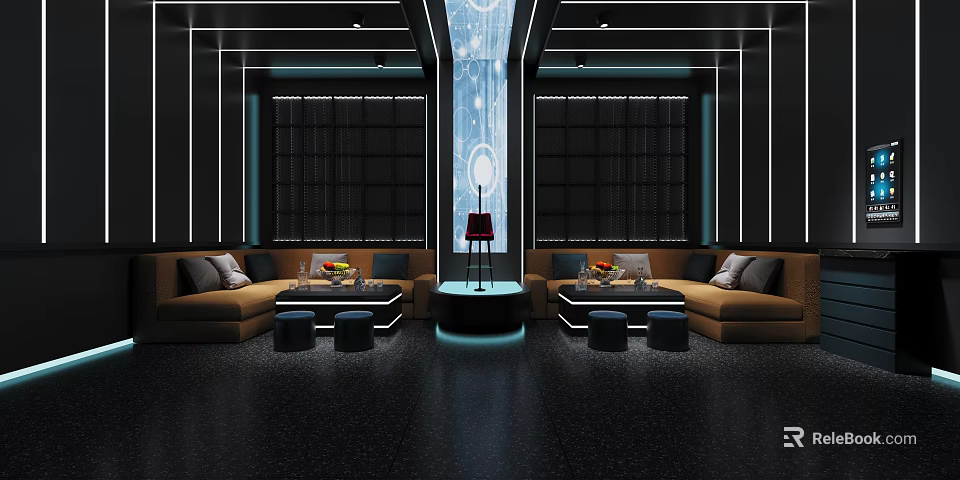 Modern Bar Interior With Open Layout Comfortable Sofas Bar Counter And Ambient Lighting 3d model 