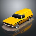 Yellow Classic Van With Black Stripes And Shiny Wheels On Sandy Ground