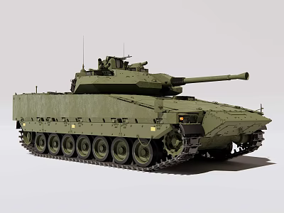 Military Weapon Main Battle Tank With Green Armor Turret And Cannon Tracks 3d model
