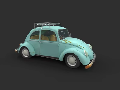 Vintage Light Blue Volkswagen Beetle Car With Roof Rack And Classic Design 3d model