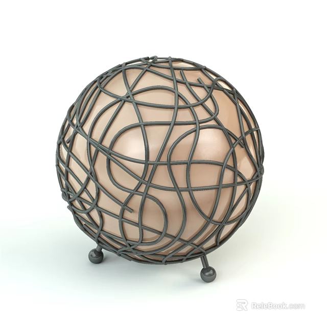 Modern Spherical Table Lamp With Black Curved Wire Structure And Small Legs Base 3d model 
