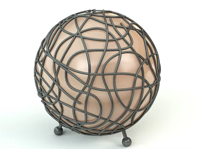 Modern Spherical Table Lamp With Black Curved Wire Structure And Small Legs Base 3d model