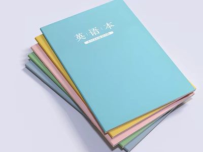 Colorful English Exercise Books with Various Colored Covers Stacked on White Background 3d model
