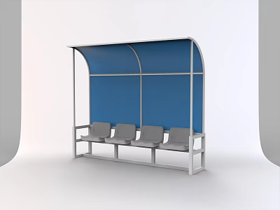 Gymnasium Covered Bench Rest Area With Blue Canopy Gray Seats And Metal Frame 3d model