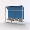 Gymnasium Covered Bench Rest Area With Blue Canopy Gray Seats And Metal Frame