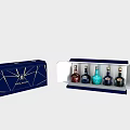 Decorative Ornament Set With Blue Gold Patterned Gift Box Containing Colorful Small Bottles Monarch Design
