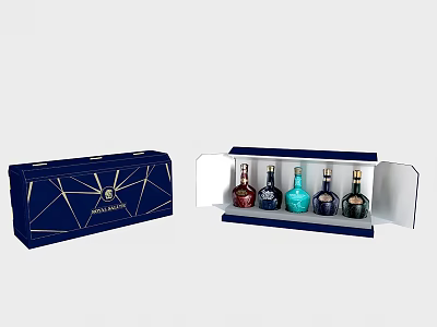 Decorative Ornament Set With Blue Gold Patterned Gift Box Containing Colorful Small Bottles Monarch Design 3d model