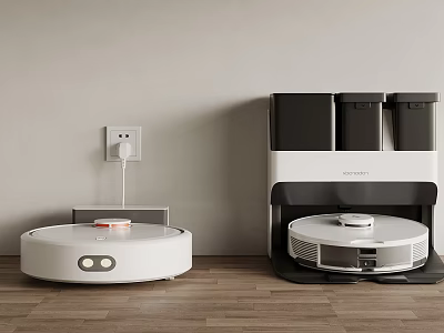 Smart Robotic Vacuum Cleaner With Charging Dock In Modern Home Environment 3d model