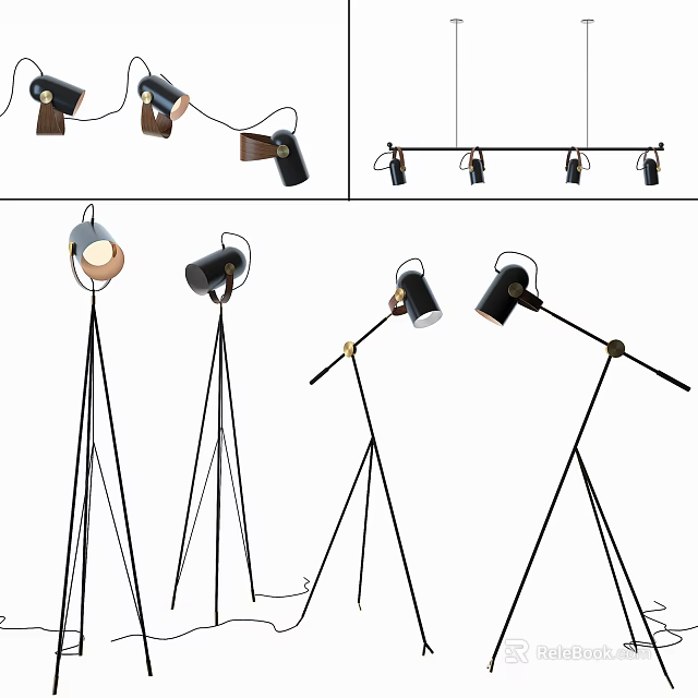 Modern Stylish Lighting Combinations with Floor Lamps Pendant Lights Metal Stands and Adjustable Arms 3d model 
