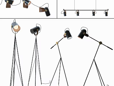 Modern Stylish Lighting Combinations with Floor Lamps Pendant Lights Metal Stands and Adjustable Arms 3d model