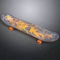 Stylish Skateboard With Orange And Gray Decorative Pattern And Orange Wheels