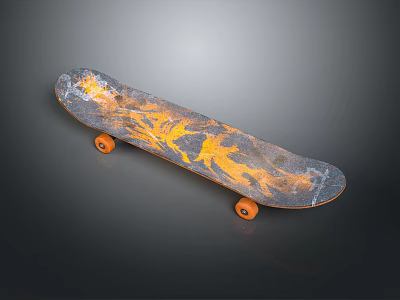 Stylish Skateboard With Orange And Gray Decorative Pattern And Orange Wheels 3d model