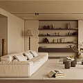 Minimalist Modern Living Room Interior With Sofa Bookshelf And Plants