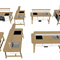Modern Kitchen Island With Wooden Frame White Cabinets Sink Faucet And Oven