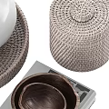 Decorative Ornament Set with White Vase Green Eucalyptus Woven Tray Wooden Bowls and Storage Box