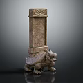 Traditional Stone Stela With Turtle Shaped Base And Intricate Carvings
