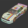 White Racing Car With Colorful Stripes Sponsor Logos And Streamlined Design