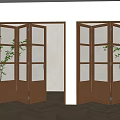 Wooden Folding Doors With Glass Grid Panels In Modern Interior Space
