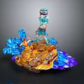 Dynamic Game Movie Characters Blue Figure Lifting Object Orange Character Rock Base Blue Purple Energy