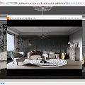 Modern Living Room With Green Paneled Walls Chandelier Beige Sofa Gray Armchair And Round Rug