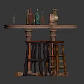 Rustic Indoor Setup Featuring Wooden Round Tables Stools And Decorative Bottles Containers