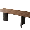 Long Rectangular Wooden Dining Table With Dark Cylindrical And Irregular Legs 3d model