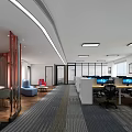 Modern Public Office Space With Workstations Computers Lounge Sofa And Bright Lighting 3d model