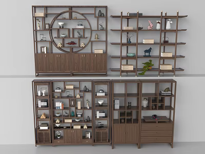 Traditional Chinese Wooden Bogu Shelves With Open Compartments And Decorative Displays 3d model