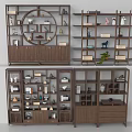 Traditional Chinese Wooden Bogu Shelves With Open Compartments And Decorative Displays