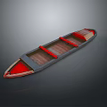 Long Wooden Boat With Red Interior And Dark Exterior Design Structure