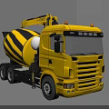 Yellow Concrete Mixer Truck With Black Stripes And Crane Arm For Construction Use