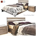 Nizza Italian Double Bed Modern Design With Wooden Headboard Nightstand And White Purple Pillows