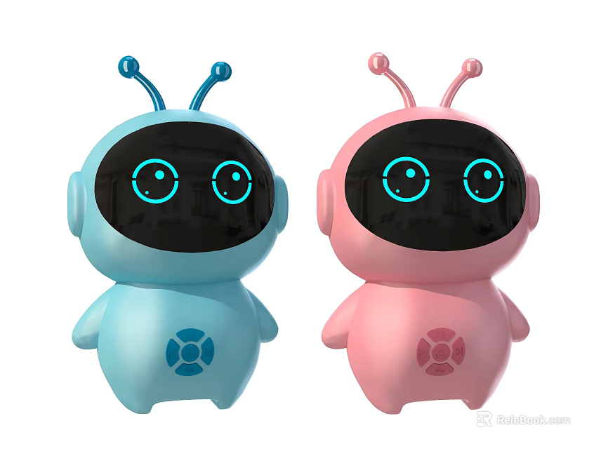 Smart Robot Toys With Blue And Pink Big Eyes Antenna Round Body And Chest Patterns 3d model 