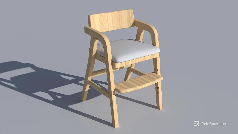Light Wood Chair With Armrests White Cushion And Footrest Simple Design 3d model 