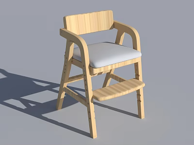 Light Wood Chair With Armrests White Cushion And Footrest Simple Design 3d model