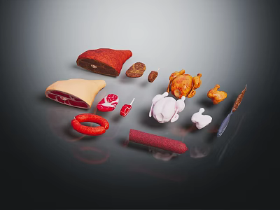 Modern Food Ham Chicken Cartoon Food 3d model Modern Food Ham Chicken Cartoon Food 3d model