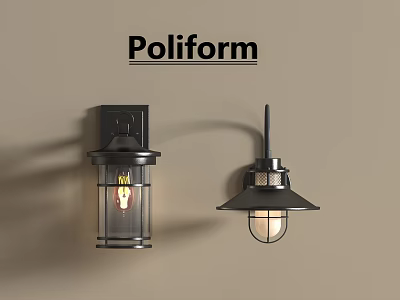 Poliform Modern Black Wall Lamps With Distinct Designs On Beige Wall 3d model