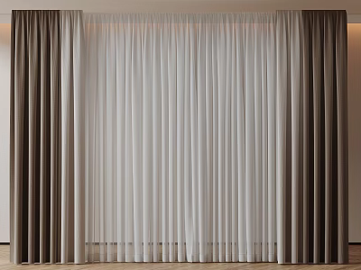 Modern Layered Curtains With Sheer White And Dark Brown Panels For Home Interior 3d model