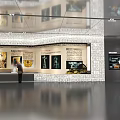Modern Exhibition Hall Interior Featuring Display Walls Exhibits Text Displays And Visitors