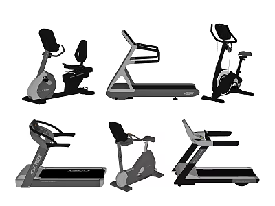 Different Types of Fitness Equipment Including Treadmill Elliptical And Stationary Bike 3d model