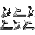 Different Types of Fitness Equipment Including Treadmill Elliptical And Stationary Bike