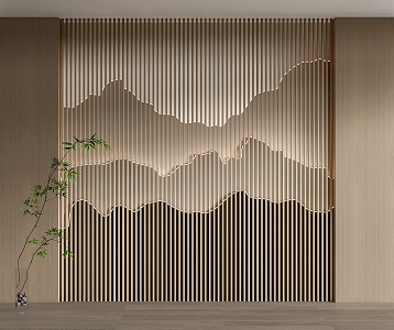 New Chinese background wall landscape grid background wall landscape wall cloud partition 3d model