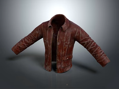 Vintage Brown Leather Jacket With Distressed Texture Long Sleeve Casual Style 3d model