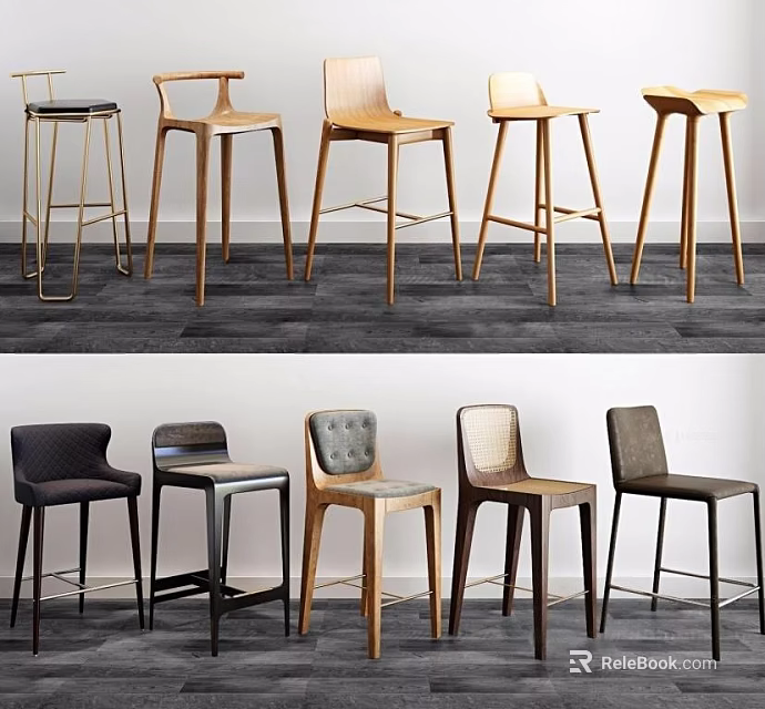 Stylish Bar Stools With Various Designs For Modern Home Bar And Kitchen Island 3d model 