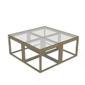 Modern Dining Table With Glass Top Golden Metal Frame And Nested Side Tables 3d model