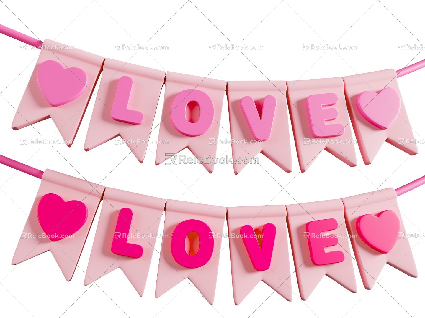 Cartoon Style Valentine's Day Elements Small Color Flag Cartoon Elements Love Elements Love Theme 3d model