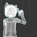 Flying Animal Character With Purple Hair And Cat Ears Gesturing Peace Sign