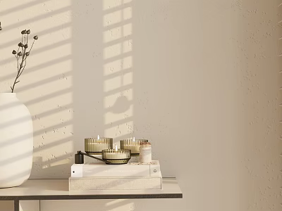 Elegant Decorative Ornament Set Featuring White Vase Candles on Books and Sunlight Shadows 3d model
