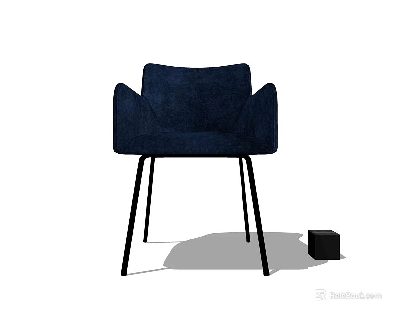 Navy Blue Upholstered Accent Chair With Armrests And Black Metal Legs 3d model 